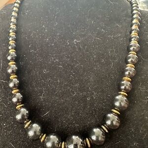 Banana Republic Vintage Black Hematite Beaded Necklace 24" Gold Spacers